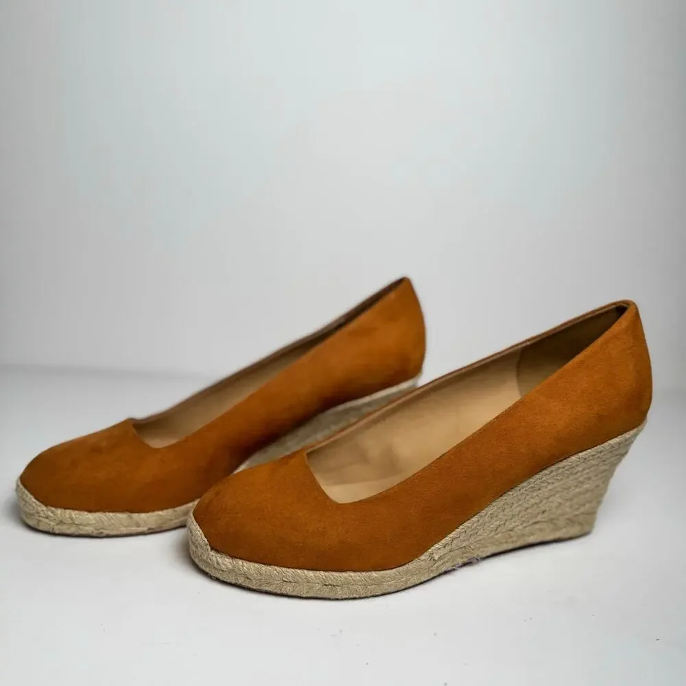 J.Crew Espadrille Wedge Heels Women’s 10.5 Camel Suede Comfort Shoes BY142